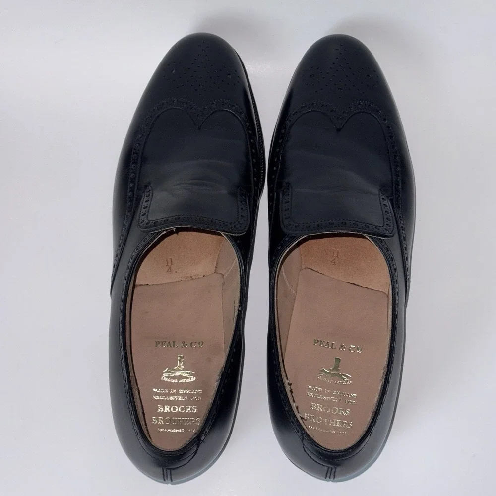 Peal & Co Brooks Brothers Wingtip Loafers Brogue Black Dress Shoes Men's 9 $698